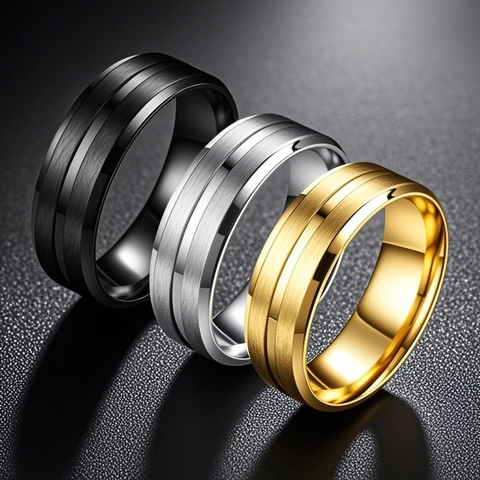 Bague Anneau en Acier Inoxydable Minimaliste Pour Hommes Femmes Texture Brossée Design à Rainure Bijoux de Doigt de Mode