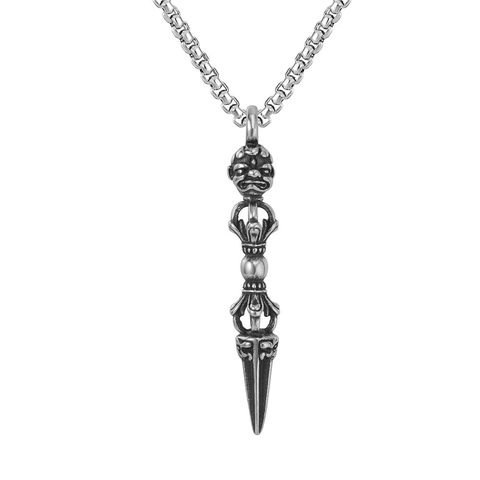 Vintage Stainless Steel Vajra Pestle Phurba Pendant Religious Wrathful Deity Face Gothic Punk Jewelry Men Pendant Only