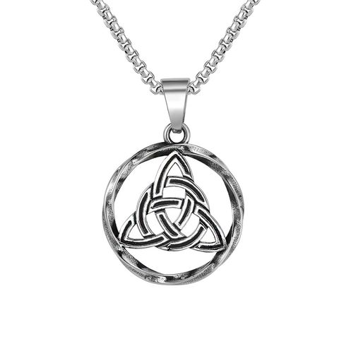 Collana Con Ciondolo Triquetra Nodo Celtico Vintage in Acciaio al Titanio Scudo Tondo Geometrico Per Uomo Donna Senza Catena