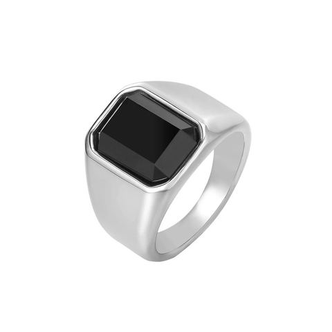 Vintage Herenring Van Titaniumstaal Met Rechthoekige Strass Edelsteen Gepolijste Brede Band Geometrische Sieraden Ring