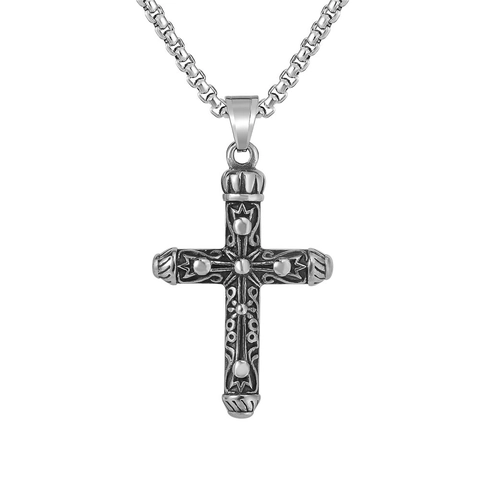 Vintage Gothic Crown Cross Pendant For Men Women Stainless Steel Carving Relief Pendant Only Without Chain Retro Punk Jewelry Gift