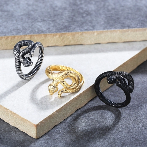 Anello Serpente in Acciaio al Titanio Punk Vintage per Uomo Donna Gotico Distressed Texture a Scaglie Anello Avvolgente Gioielli