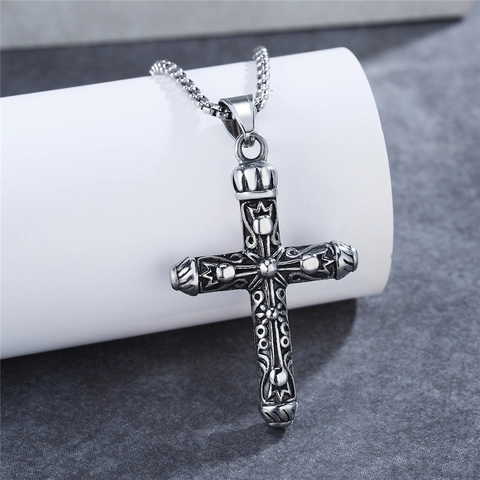 Vintage Gothic Crown Cross Pendant For Men Women Stainless Steel Carving Relief Pendant Only Without Chain Retro Punk Jewelry Gift