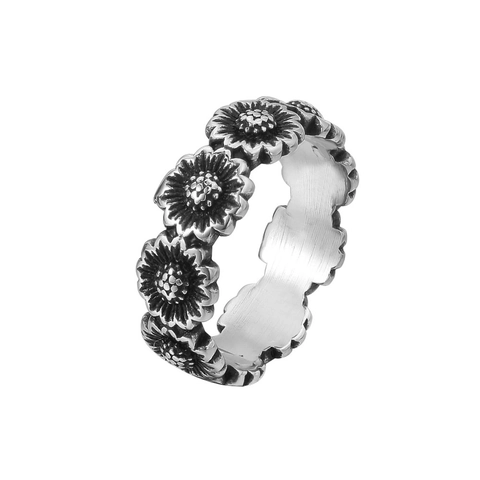 Anello Girasole in Acciaio al Titanio Retro per Donna Uomo Vintage Ossidato Margherita Floreale Fascia Gioielli Regalo