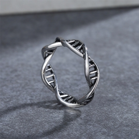 Anillo de Acero Inoxidable con Doble Hélice de ADN para Mujer Anillo de Banda Hueco Geométrico Joyería de Moda Científica Moderna