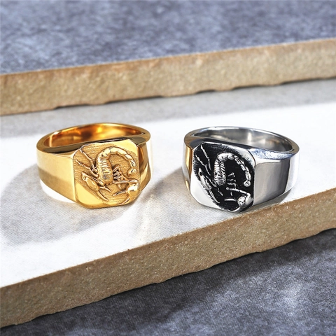 Anello con Sigillo Scorpione Vintage Punk Rock da Uomo Anello in Acciaio al Titanio con Rilievo Fascia Ossidata Gioielli Regalo