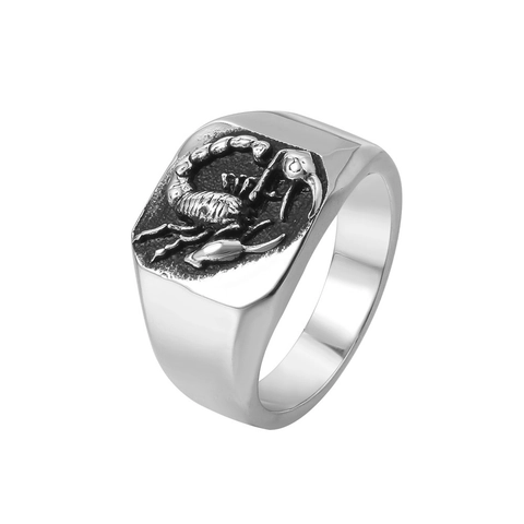 Anello con Sigillo Scorpione Vintage Punk Rock da Uomo Anello in Acciaio al Titanio con Rilievo Fascia Ossidata Gioielli Regalo
