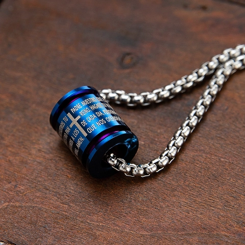 Spanish Lord's Prayer Cross Cylindrical Pendant Titanium Steel Religious Engraved Amulet Jewelry Accessory Pendant Only