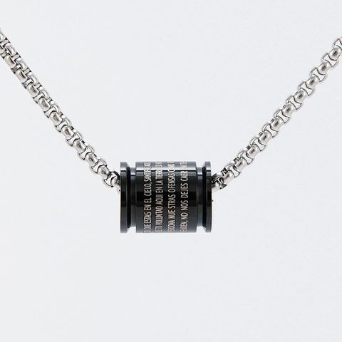 Spanish Lord's Prayer Cross Cylindrical Pendant Titanium Steel Religious Engraved Amulet Jewelry Accessory Pendant Only