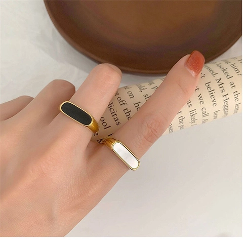 French Vintage Geometric Mother Of Pearl Titanium Steel Ring For Women Gold Silver Plated Stainless Steel Minimalist Jewelry