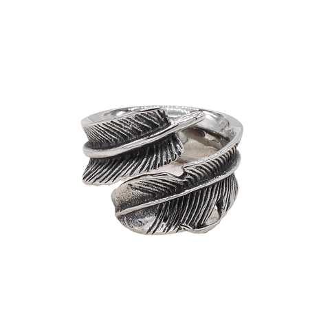 Anello Aperto a Piuma in Acciaio Inossidabile Vintage per Uomo Anello Biker in Acciaio al Titanio Ossidato Retro Gioielli da Dito Stile Punk
