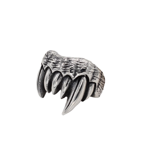 Vintage Monster Claw Fangs Stainless Steel Ring For Men Gothic Punk Distressed Two-Tone Gold Silver Jewelry Band Ring
