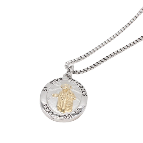 Ciondolo Religioso San Giuda Taddeo in Acciaio Inossidabile Vintage Bicolore Oro Argento Ovale Solo Ciondolo Senza Catena