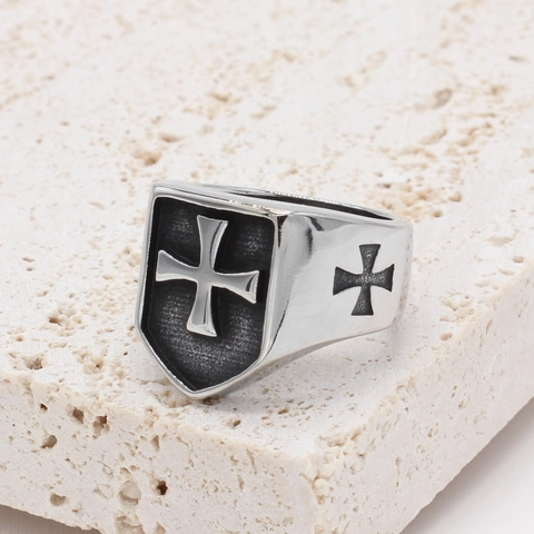Vintage Herren Edelstahl Ring Gothic Schild Kreuz Band Retro Punk Biker Schmuck Geschenk Für Ihn Heavy Metal Stil Zubehör