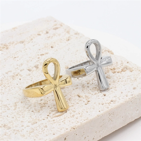 Anello Ankh Egiziano in Acciaio Inossidabile Croce della Vita Vintage Gioielli Religiosi Per Uomini Donne Oro Argento