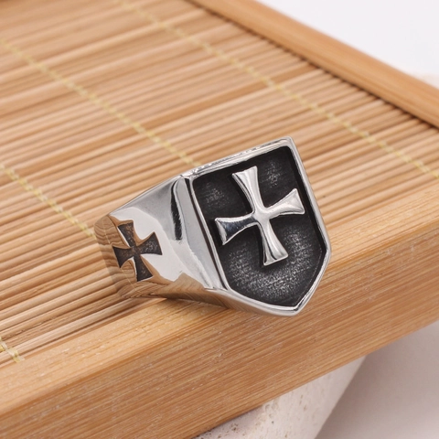 Vintage Herren Edelstahl Ring Gothic Schild Kreuz Band Retro Punk Biker Schmuck Geschenk Für Ihn Heavy Metal Stil Zubehör