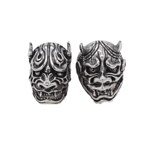 Bague Crâne Masque Hannya en Acier Titane Vintage pour Hommes Bague de Doigt Rétro Oxydée Punk Gothique Style Japonais Bijoux