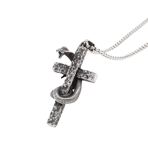 Collier Pendentif Croix Enroulée de Serpent en Acier Inoxydable Gothique Bijoux de Style Punk Vintage pour Hommes Femmes