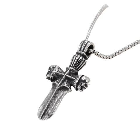 Retro Gothic Dagger Cross Skull Pendant For Men Titanium Steel Antique Silver Oxidized Punk Jewelry Pendant Only