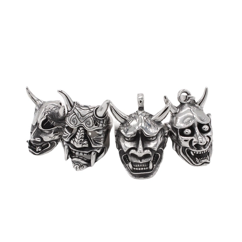 Retro Stainless Steel Hannya Mask Pendant Necklace For Men Vintage Gothic Punk Demon Ghost Face Jewelry Pendant Only