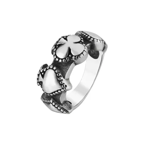 Anello Poker Vintage in Acciaio Inossidabile per Uomo Retrò Picche Fiori Cuori Pattern Ossidato Annerito Punk Gothic Gioielli