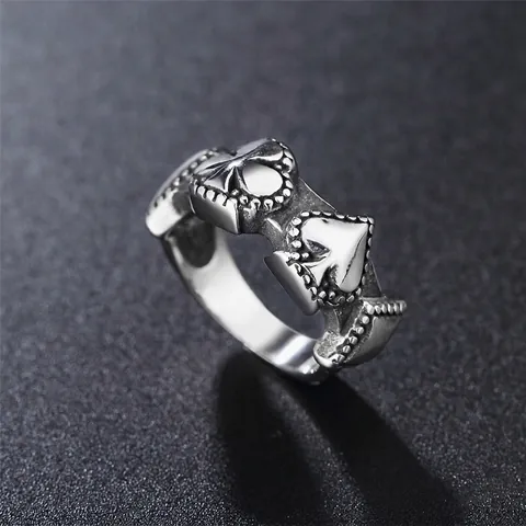 Anello Poker Vintage in Acciaio Inossidabile per Uomo Retrò Picche Fiori Cuori Pattern Ossidato Annerito Punk Gothic Gioielli