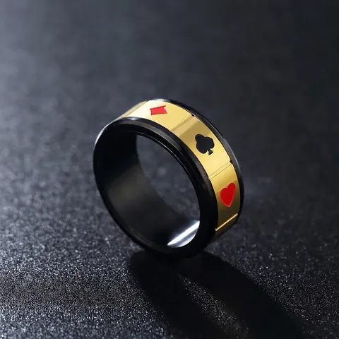 Stainless Steel Spinner Ring For Men Black Gold Two Tone Poker Suit Pattern Spade Heart Club Diamond Rotating Punk Finger Jewelry