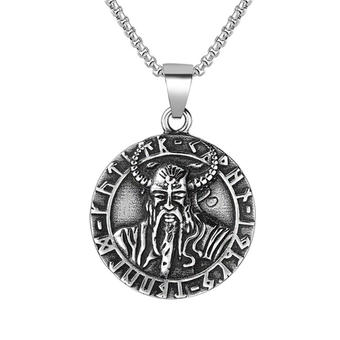 Vintage Noords Viking Odin Krijger Runen Hanger Titaniumstaal Antiek Zilver Rond Mannen Sieraden Hanger Alleen