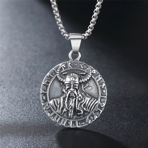 Vintage Noords Viking Odin Krijger Runen Hanger Titaniumstaal Antiek Zilver Rond Mannen Sieraden Hanger Alleen