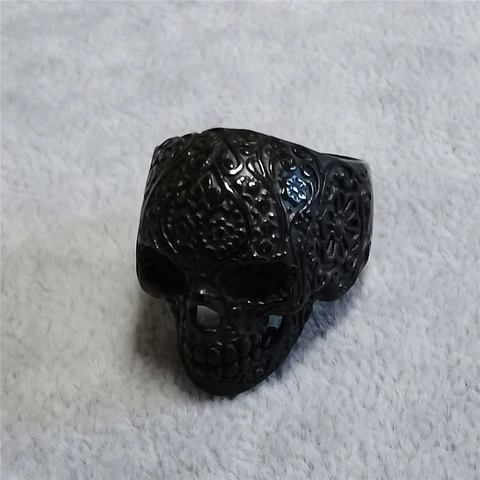 Anello Teschio Messicano Punk Gothic Vintage per Uomo in Acciaio al Titanio con Motivo Floreale Inciso Gioielli Rock Biker