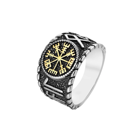 Nordic Viking Vegvisir Compass Rune Ring For Men Vintage Titanium Steel Biker Pirate Ring Retro Nordic Culture Jewelry Gift