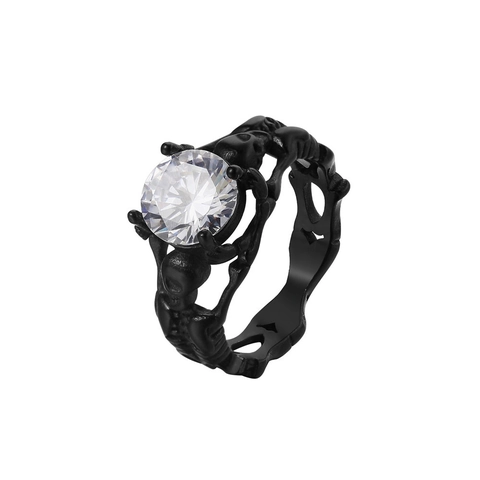 Vintage Gothic Skull Head Ring Titanium Steel Men Punk Rings With Red Black White Rhinestone Halloween Jewelry Gift