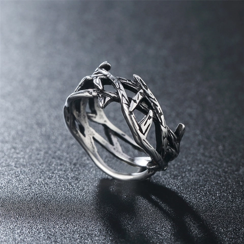 Anello Corona di Spine Gotica Acciaio Inossidabile Retro Distressed Anello Ramo Per Uomo Donna Punk Gesù Gioielli Vintage