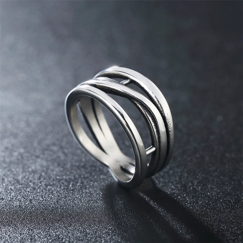 Vintage Titanium Steel Irregular Intertwined Lines Hollow Band Ring For Men Women Punk Street Style Fashion Finger Jewelry