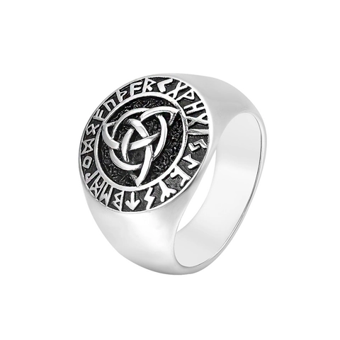 Anello Vichingo Valknut in Acciaio Inossidabile per Uomo Rune Nordiche Nodo Celtico Punk Gothic Finitura Antica Gioielli