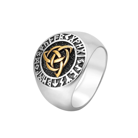 Anello Vichingo Valknut in Acciaio Inossidabile per Uomo Rune Nordiche Nodo Celtico Punk Gothic Finitura Antica Gioielli