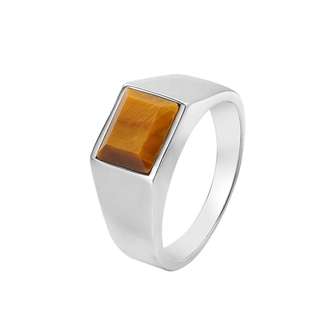 Vintage Edelstahl Siegelring Für Herren Damen Mit Rechteckigem Tigerauge Stein Polierter Titanstahl Band Ring Alltagsschmuck