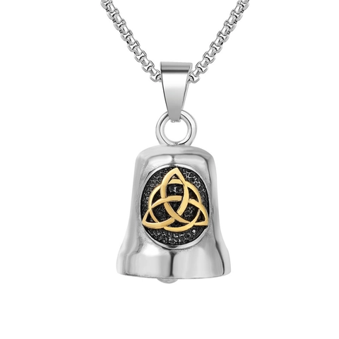 Vintage Stainless Steel Celtic Trinity Knot Bell Pendant Necklace Biker Guardian Bell For Men Hip Hop Jewelry Pendant Only Without Chain