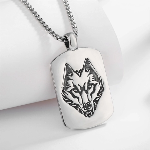 Vintage Edelstahl Wolfskopf Anhänger Halskette Retro Hip Hop Punk Schmuck Dog Tag Stil Anhänger Ohne Kette
