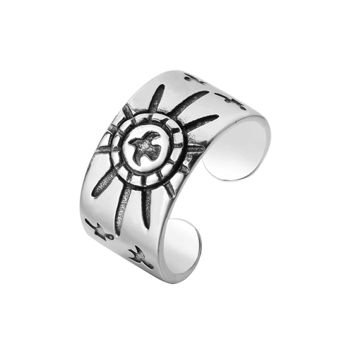 Vintage Punk Titanium Steel Eagle Sun Open Ring For Men Adjustable Distressed Antique Silver Biker Ring Gothic Jewelry