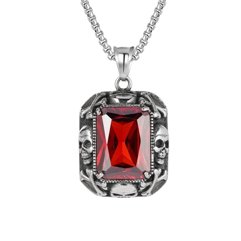 Retro Gothic Edelstahl Totenkopf Anhänger Halskette Für Herren Vintage Biker Strass Edelstein Punk Rock Schmuck Kette