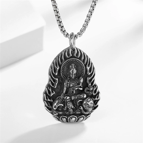 Vintage Stainless Steel Buddhist Guanyin Pendant Relief Buddha Statue Relief Ethnic Religious Jewelry Pendant Only No Chain