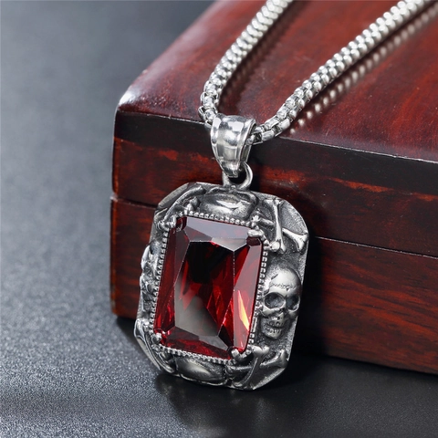Retro Gothic Edelstahl Totenkopf Anhänger Halskette Für Herren Vintage Biker Strass Edelstein Punk Rock Schmuck Kette
