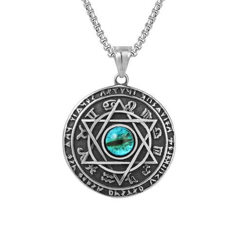 Vintage Stainless Steel Evil Eye Pendant Necklace Men Women Hexagram Star of David Astrology Runes Pendant Without Chain
