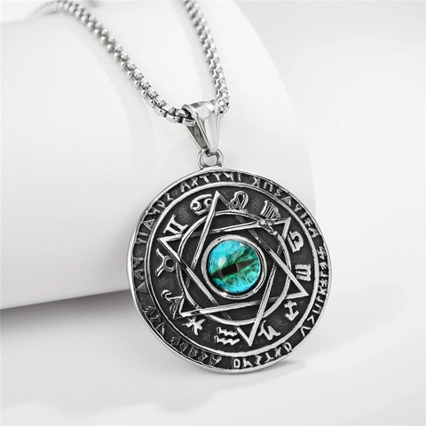 Vintage Stainless Steel Evil Eye Pendant Necklace Men Women Hexagram Star of David Astrology Runes Pendant Without Chain