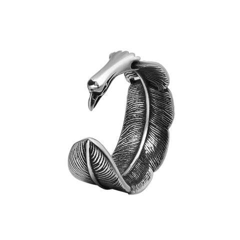 Vintage Edelstahl Adler Feder Offener Ring Für Herren Retro Oxidiert Verstellbar Punk Gothic Fingerring Biker Schmuck Geschenk