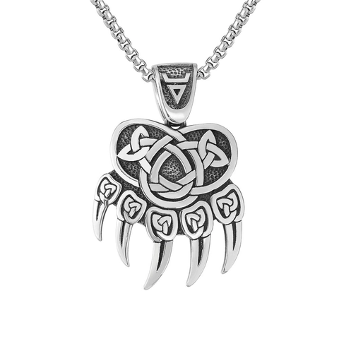 Collana con Pendente ad Artiglio d'Orso Vichingo in Acciaio Inossidabile con Nodo Celtico per Uomo Retro Hip Hop Gioielli