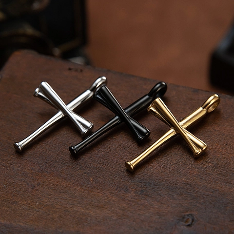 Baseball Bat Cross Stainless Steel Pendant Fashion Hip Hop Sporty Style Cross Pendant For Men Women Jewelry Accessory