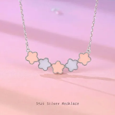 S925 Sterlingsilber Fluoreszierende Stern Anhänger Halskette Fünf Blumen Emaille Süßer Stil Halsschmuck Für Damen Mode Schmuck Geschenk