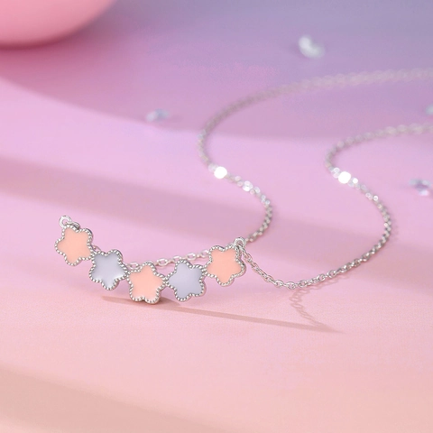 S925 Sterlingsilber Fluoreszierende Stern Anhänger Halskette Fünf Blumen Emaille Süßer Stil Halsschmuck Für Damen Mode Schmuck Geschenk
